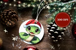 Merry Christmas Ornament, Cartoon Snake Ornament Sublimation Product Image 2