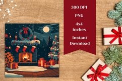 Cozy Christmas Square Coasters, Christmas Fireplace PNG Product Image 2