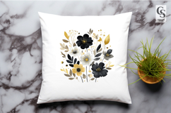 Black Gold Watercolor Floral Illustration Clipart PNG Product Image 3