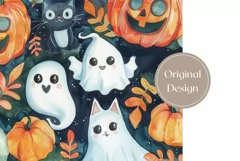 Halloween Pumpkins Tumbler Wrap, Cartoon Ghosts Tumbler PNG Product Image 2