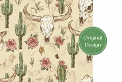 Western Skull Tumbler Wrap, Cactus Tumbler Sublimation PNG Product Image 2