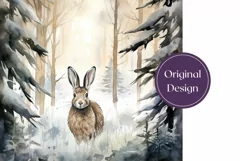 Watercolor Christmas Tumbler Wrap, Winter Hare Sublimation Product Image 2