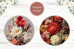 Peony Car Coasters, Flowers Round Coaster, Peony PNG Product Image 2