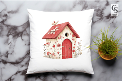 Cute Red Birdhouse Illustration Clipart Sublimation PNG Product Image 2