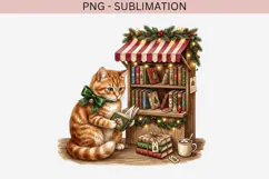 Christmas bookish cat png design for T-shirts Product Image 2