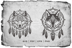 Wolf Dreamcatcher Tribal Line Art Vector Product Image 2