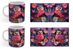 3D Owl and Flowers Mug Wrap | Sublimation Coffee Cup Product Image 4