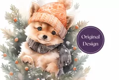 Christmas Tumbler Wrap, Watercolor Christmas Dog Tumbler PNG Product Image 2