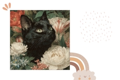 Black Cat Pillow Case, Floral Pillow Template, Cat PNG Product Image 2