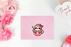 Valentine's day Sloth loves coffee stickers. PNG, JPG. Product Image 3