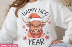 Happy Moo Year PNG, Highland Cow Sublimation PNG Product Image 1