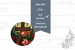 Floral Cross Round Earrings, Stained Glass Christian Earring Product Image 2