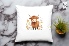Floral Highland Cow Face Clipart Sublimation PNG Product Image 2