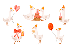 Cute Hand Drawn Birthday Goose Clipart &amp; Pattern Product Image 3