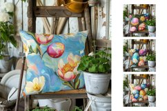 Floral Easter Pillowcase Template, Easter Eggs Pillow Print Product Image 2