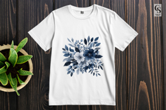 Navy Blue White Floral Watercolor Clipart Sublimation PNG Product Image 2