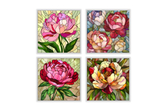 Stained Glass Peony Flower Digital Paper Product Image 2