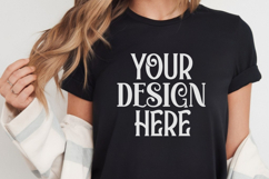 Black Gildan 5000 T-Shirt Mockup | Boho Flat Lay Shirt Product Image 1