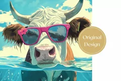 Summer Cow Tumbler Wrap Design, Cow in Sunglasses PNG Product Image 2