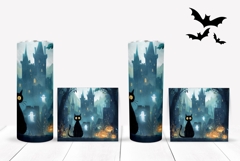 Spooky Halloween Castle Tumbler, Black Cat Tumbler Wrap Product Image 2