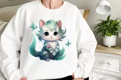 Adorable Cat Mermaid Clipart, Watercolor Clipart Product Image 2