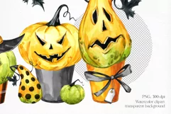 Halloween PUMPKINS garland. Watercolor horror PNG clipart Product Image 3