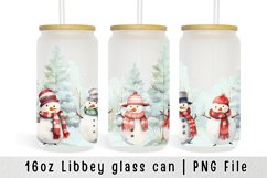 Christmas Snowman Libbey glass can, 16oz glass can wrap Product Image 1