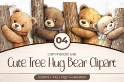 Cute Tree Hug Bear Clipart PNG Product Image 1