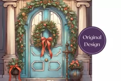 Watercolor Christmas Door Tumbler Wrap Sublimation Product Image 2