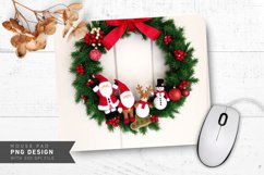 Christmas Wreath with Santa Snowman Ornaments Mouse Pad PNG Product Image 1