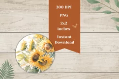 Sunflower Round Earring, Watercolor Sunflowers Sublimation Product Image 2