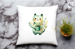 Gardener Cat Watercolor Clipart Sublimation PNG Product Image 3
