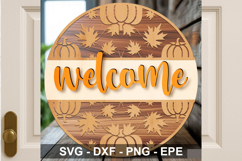 Fall Welcome Sign SVG Round | Pumpkin Leaf Autumn Door Decor Product Image 2