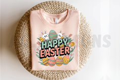 Happy Easter Design With Bunnies,Chicks,Eggs,And Flowers Product Image 2