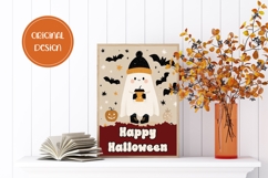 Happy Halloween Greeting Card Printable, Cartoon Ghost PNG Product Image 2