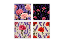 Carnation Flower &amp; Lavender Flower Digital Paper Product Image 2