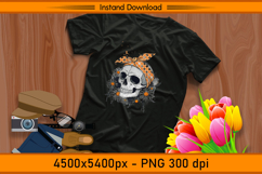 Vintage Skull with Orange Bandana Flowers PNG Product Image 2