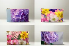 Floral Cosmetic Bag, Summer Flowers Cosmetic Bag Print Product Image 2