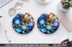 Flowers Car Coaster Sublimation|Christmas Coaster PNG Design Product Image 1