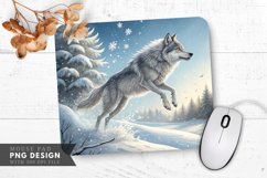 Silver Wolf in Snowfall Mouse Pad PNG Design Product Image 1