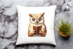 Watercolor Owl Reading Book Clipart Sublimation PNG Product Image 3