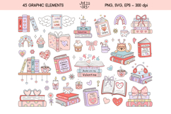 Valentine bookish clipart, Romance books png, Valentines day Product Image 2