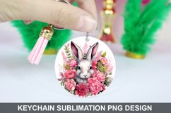 Bunny Round Keychain, Bunny Flowers Keychain Design Product Image 1