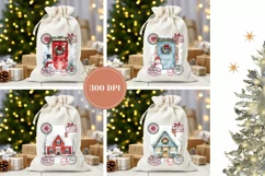 Watercolor Winter House Santa Sack, Winter Gift Bag Designs Product Image 2