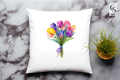 Watercolor Tulip Bouquet Clipart Sublimation PNG Product Image 2