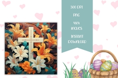 Christian Square Coaster, Floral Easter Cross Coasters PNG Product Image 2