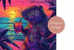 Funny Capybara Tumbler Wrap, Sunset Sea Tumbler Template Product Image 2