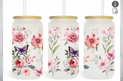 Pink Floral Watercolor Flowers 16 oz Libbey Glass Can Wrap Product Image 1