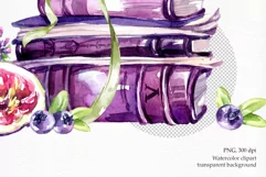 VIOLET BOOKS and flowers. Watercolor romantic PNG clipart Product Image 4