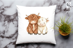 Cute Highland Cow Pair Clipart Sublimation PNG Product Image 2